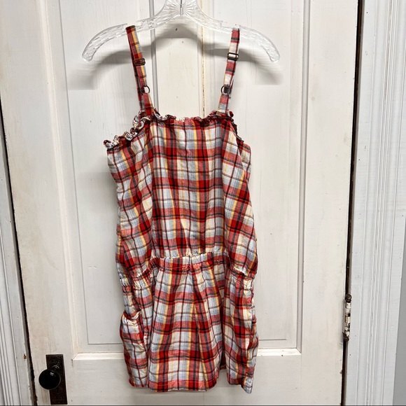 Passport plaid romper xl wooden button down front. pockets. tie at waist. - Picture 3 of 6